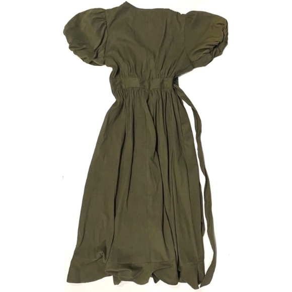 ON TWELFTH Puff Sleeve Wrap Dress in Military Green - Picture 7 of 9